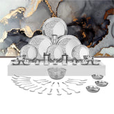 Designer Stainless Steel Shagun Laser Bloom Dinner Set Of 45 Pieces, Silver | Easy To Clean & Dishwasher Safe